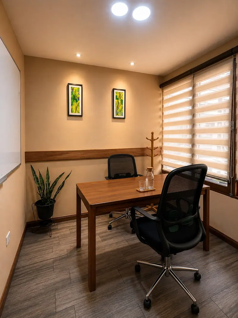 Oficina privada con escritorio de madera